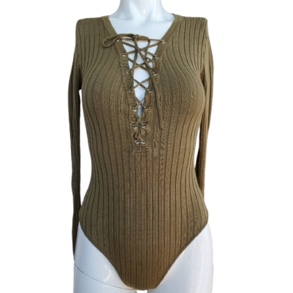 FOREVER 21 LONG SLEEVE OLIVE BODYSUIT SZ S - Picture 5 of 5